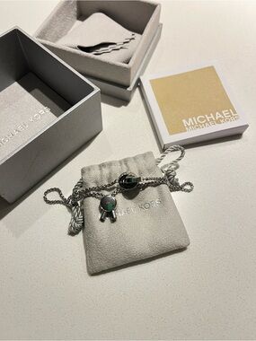 Michael Kors Silver-Tone Charm Bracelet with Logo Disk